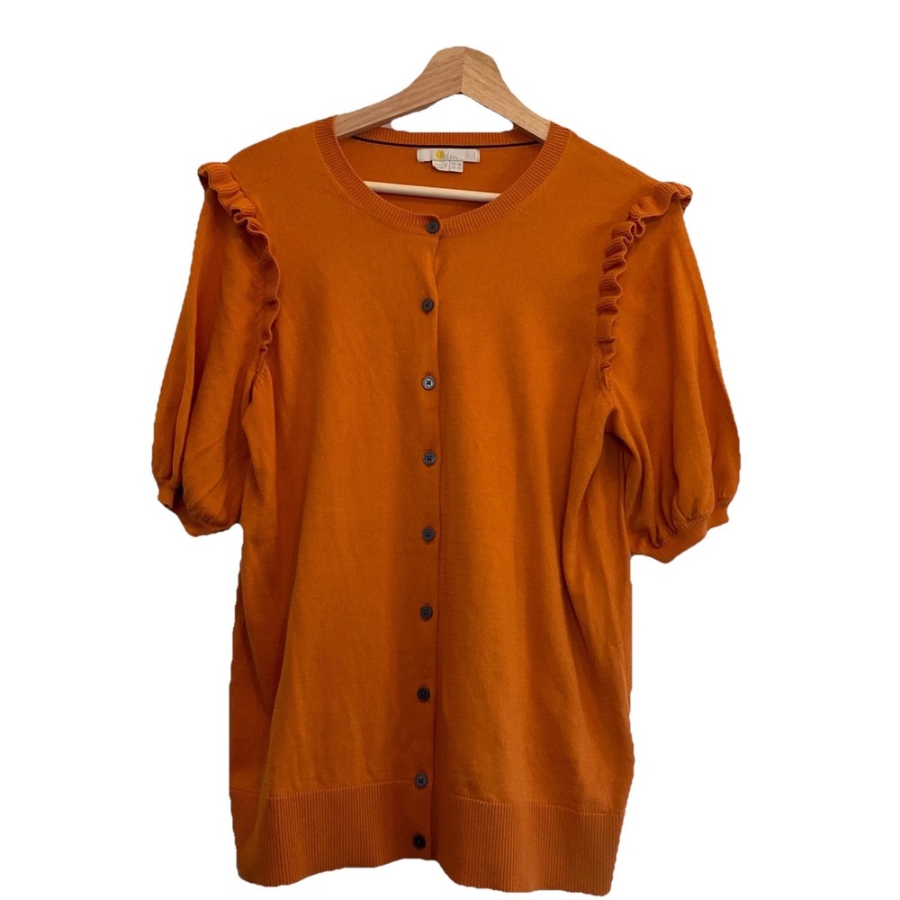 Boden Orange Ruffle-Shoulder Button Cardigan - image 1